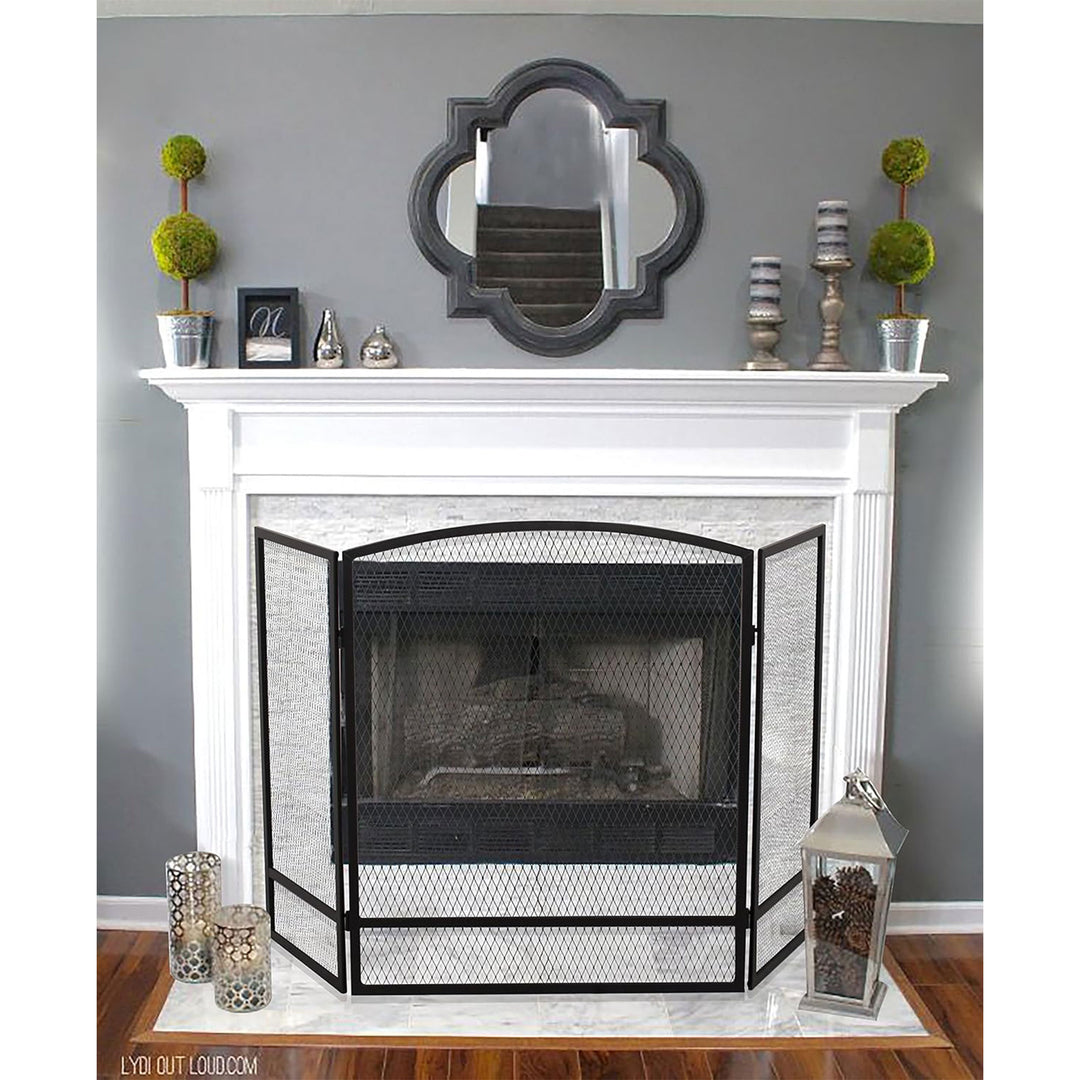 Panacea 30x48 Inch 3 Panel Fireplace Screen w/Arched Design, Black (Open Box) - VMInnovations