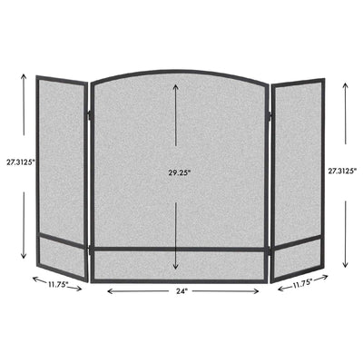 Panacea 30 by 48 Inch 3 Panel Matte Fireplace Screen with Arched Design, Black - VMInnovations