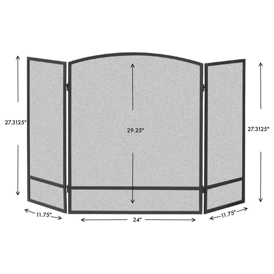 Panacea 30x48 Inch 3 Panel Fireplace Screen w/Arched Design, Black (Open Box) - VMInnovations
