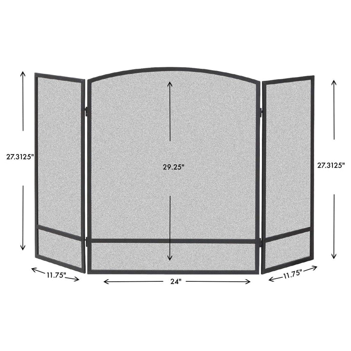 Panacea 30x48 Inch 3 Panel Fireplace Screen w/Arched Design, Black (Open Box) - VMInnovations