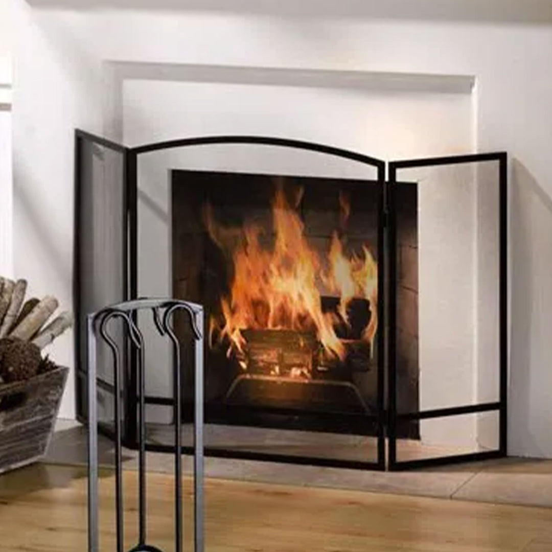 Panacea 30x48 Inch 3 Panel Fireplace Screen w/Arched Design, Black (Open Box)