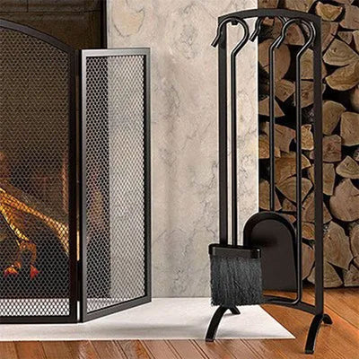 Panacea 4 Piece Arch Top Fireplace Tool Set with Brush, Shovel, Poker and Stand - VMInnovations