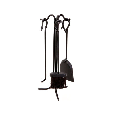 Panacea 4 Piece Fireplace Tool Set with Brush, Shovel, Poker, and Stand, Black