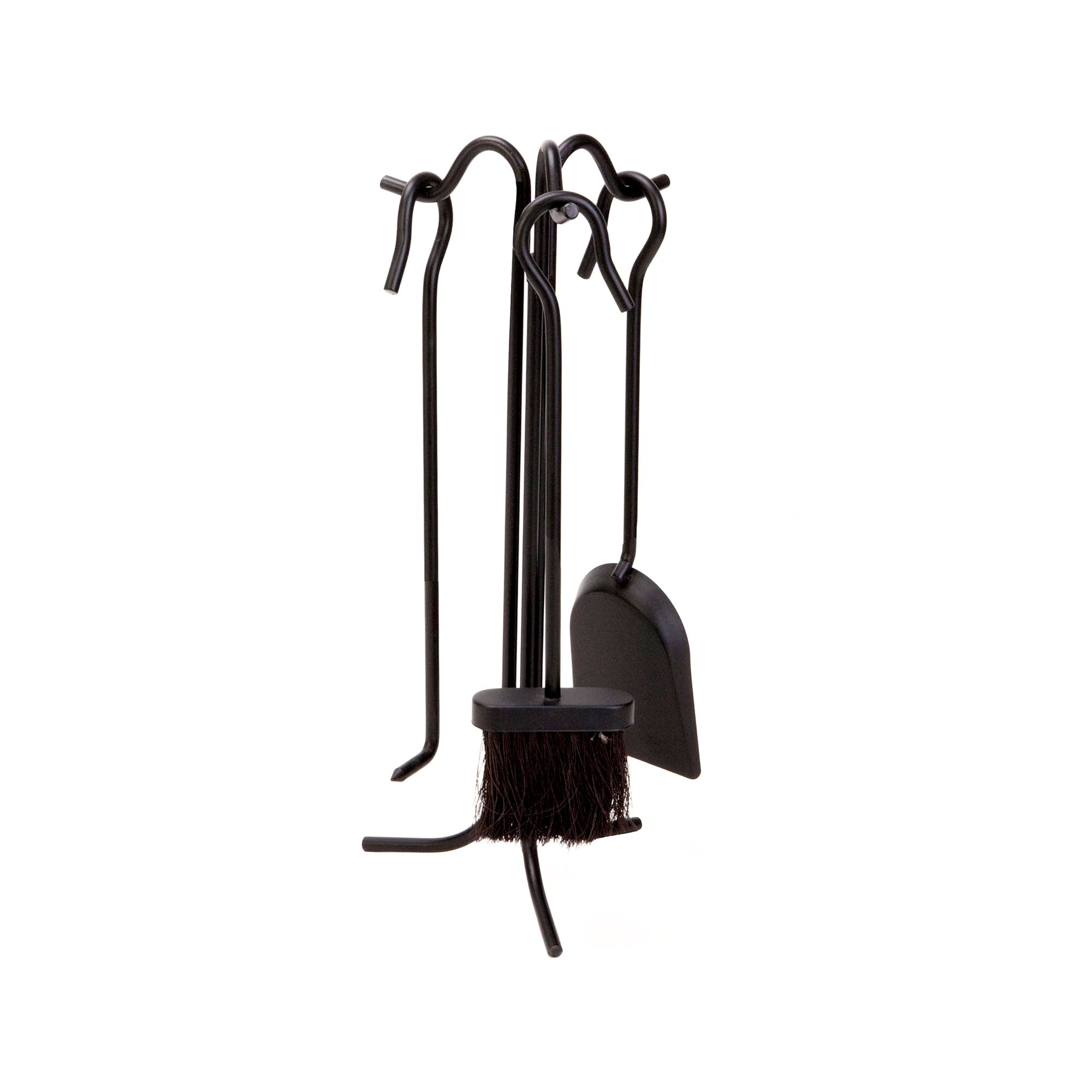 Panacea 4 Piece Fireplace Tool Set with Brush, Shovel, Poker, and Stand, Black - VMInnovations