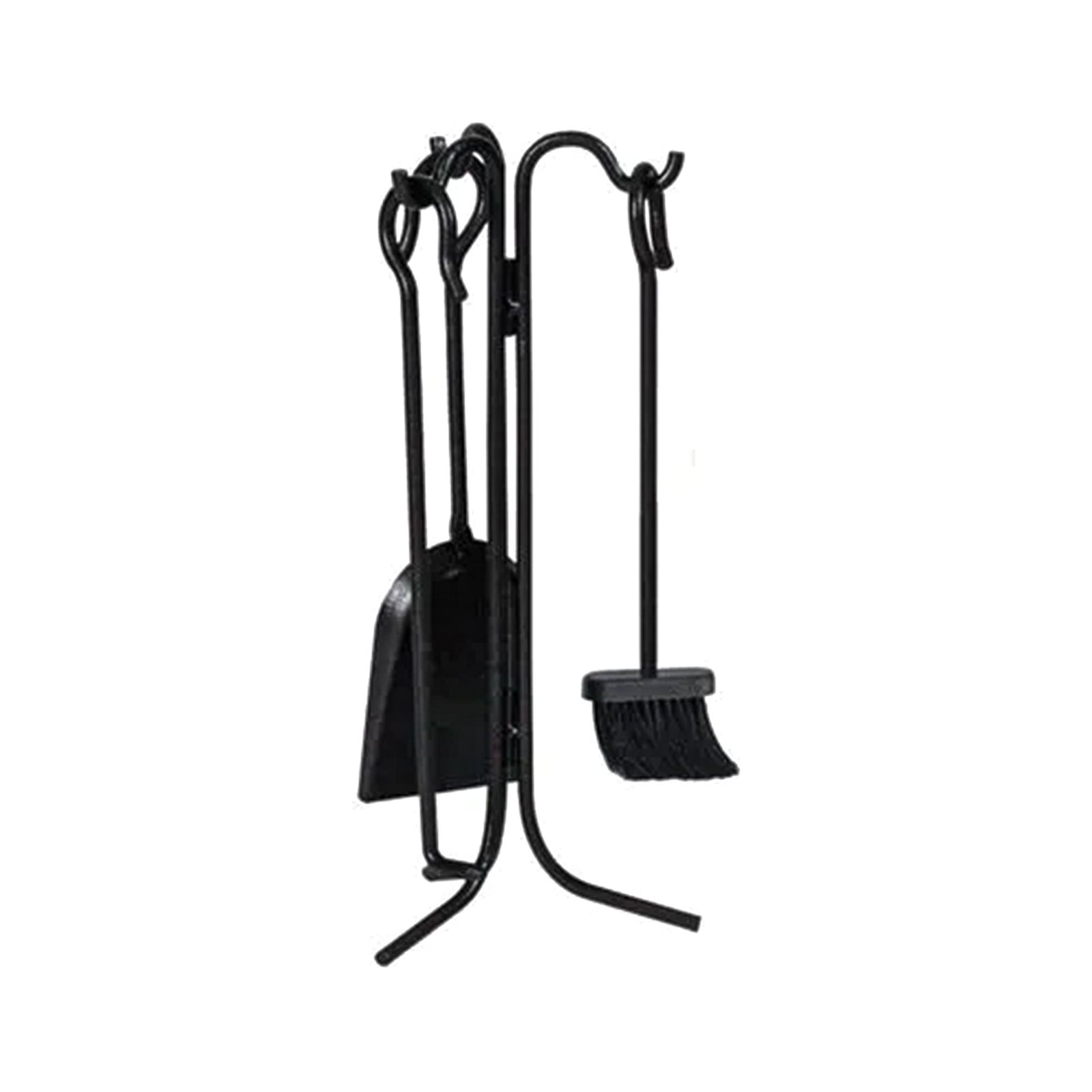 Panacea 4pc Fireplace Tool Set w/Brush, Shovel, Poker, & Stand, Black (Open Box) - VMInnovations