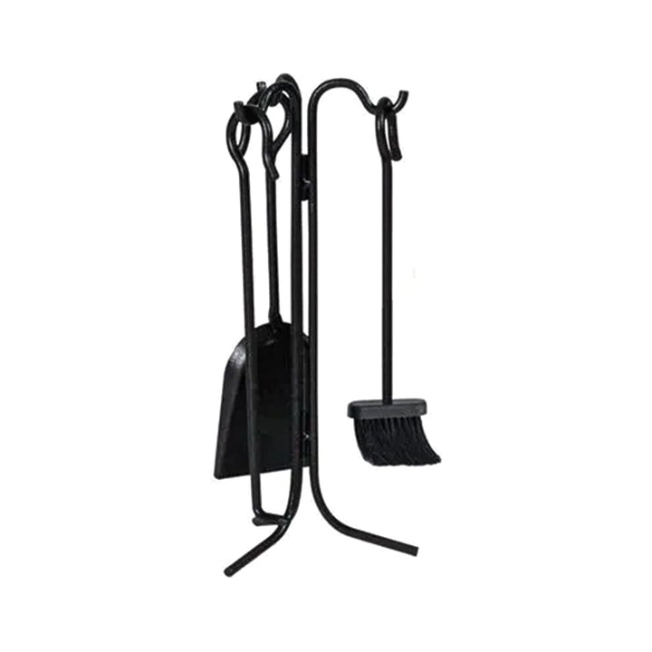Panacea 4pc Fireplace Tool Set w/Brush, Shovel, Poker, & Stand, Black (Open Box) - VMInnovations