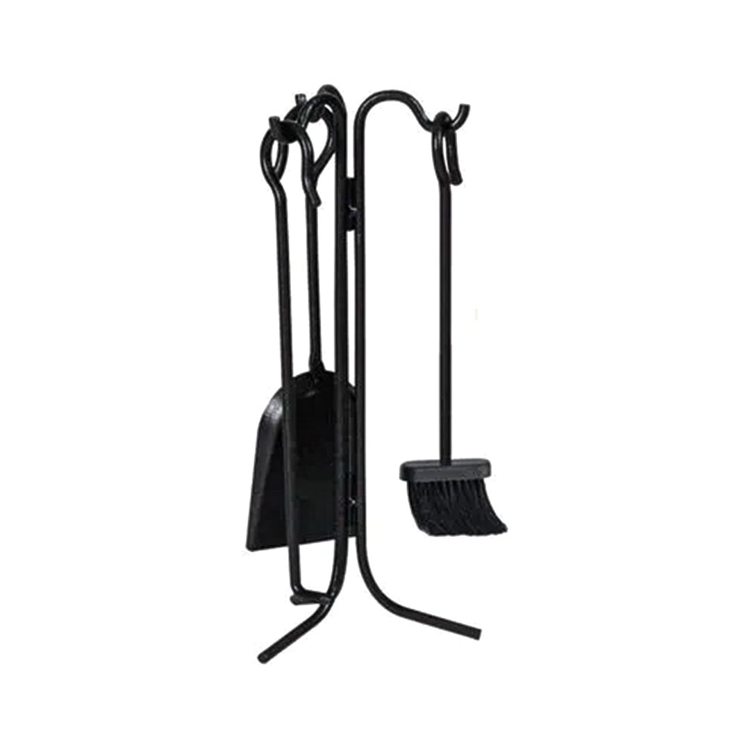 Panacea 4 Piece Fireplace Tool Set with Brush, Shovel, Poker, and Stand, Black - VMInnovations