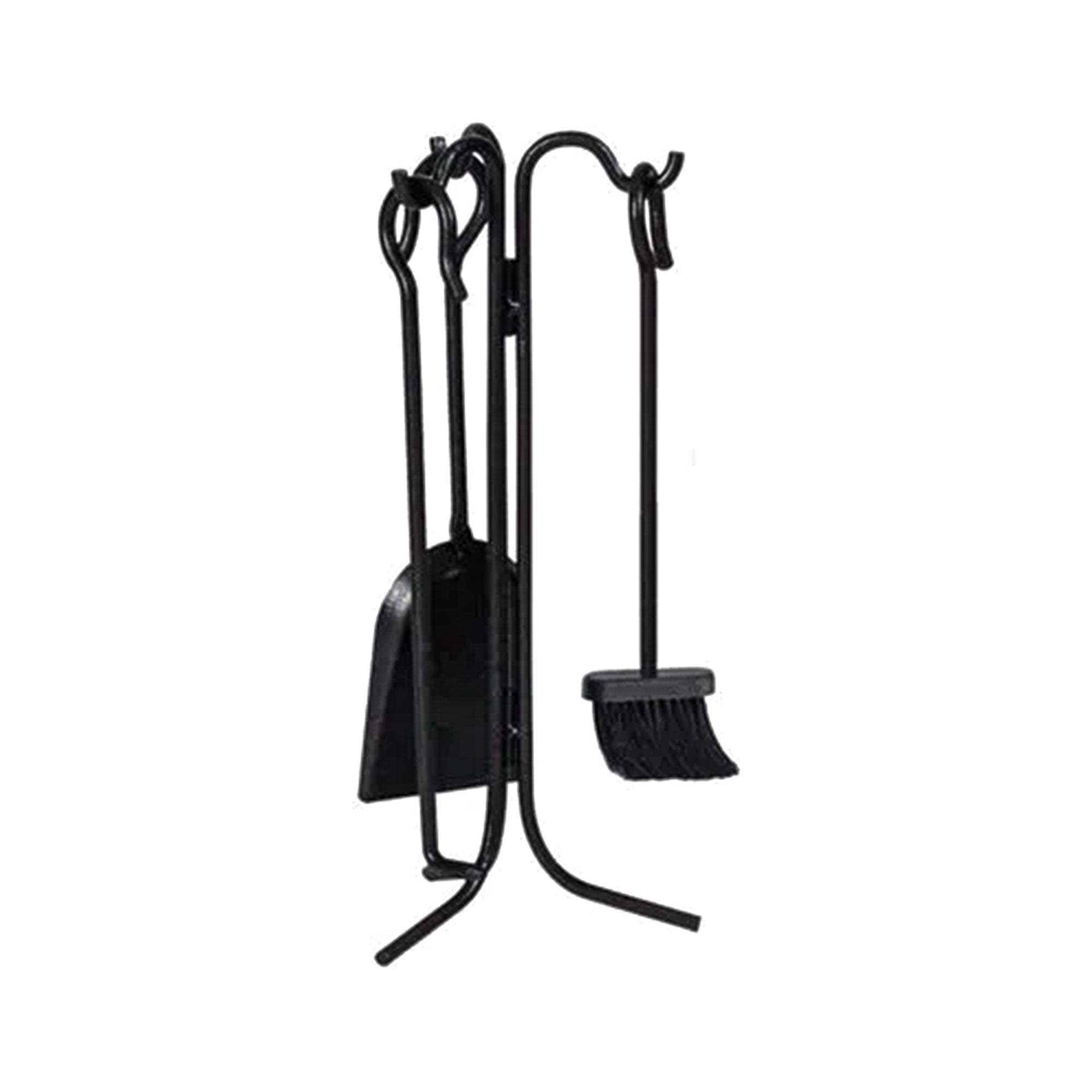 Panacea 4 Piece Fireplace Tool Set with Brush, Shovel, Poker, and Stand, Black - VMInnovations