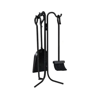 Panacea 4 Piece Fireplace Tool Set with Brush, Shovel, Poker, and Stand, Black - VMInnovations