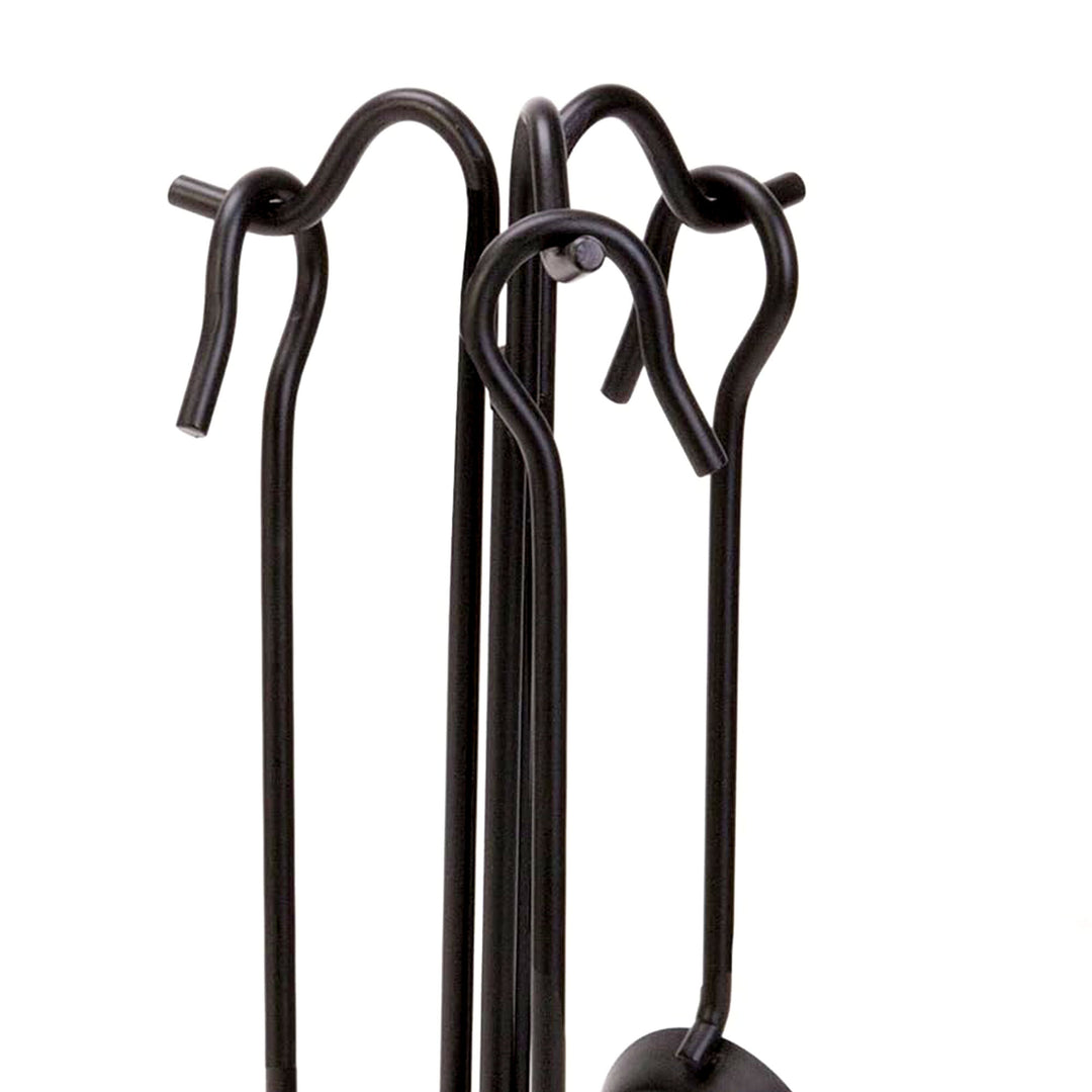Panacea 4 Piece Fireplace Tool Set with Brush, Shovel, Poker, and Stand, Black - VMInnovations