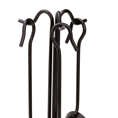Panacea 4 Piece Fireplace Tool Set with Brush, Shovel, Poker, and Stand, Black - VMInnovations