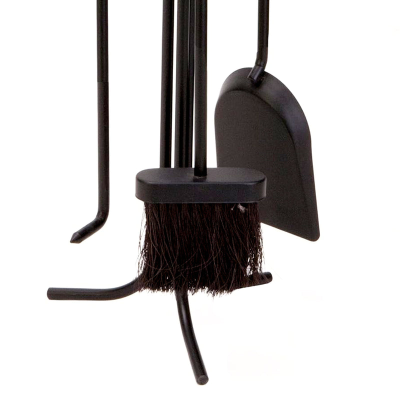 Panacea 4 Piece Fireplace Tool Set with Brush, Shovel, Poker, and Stand, Black