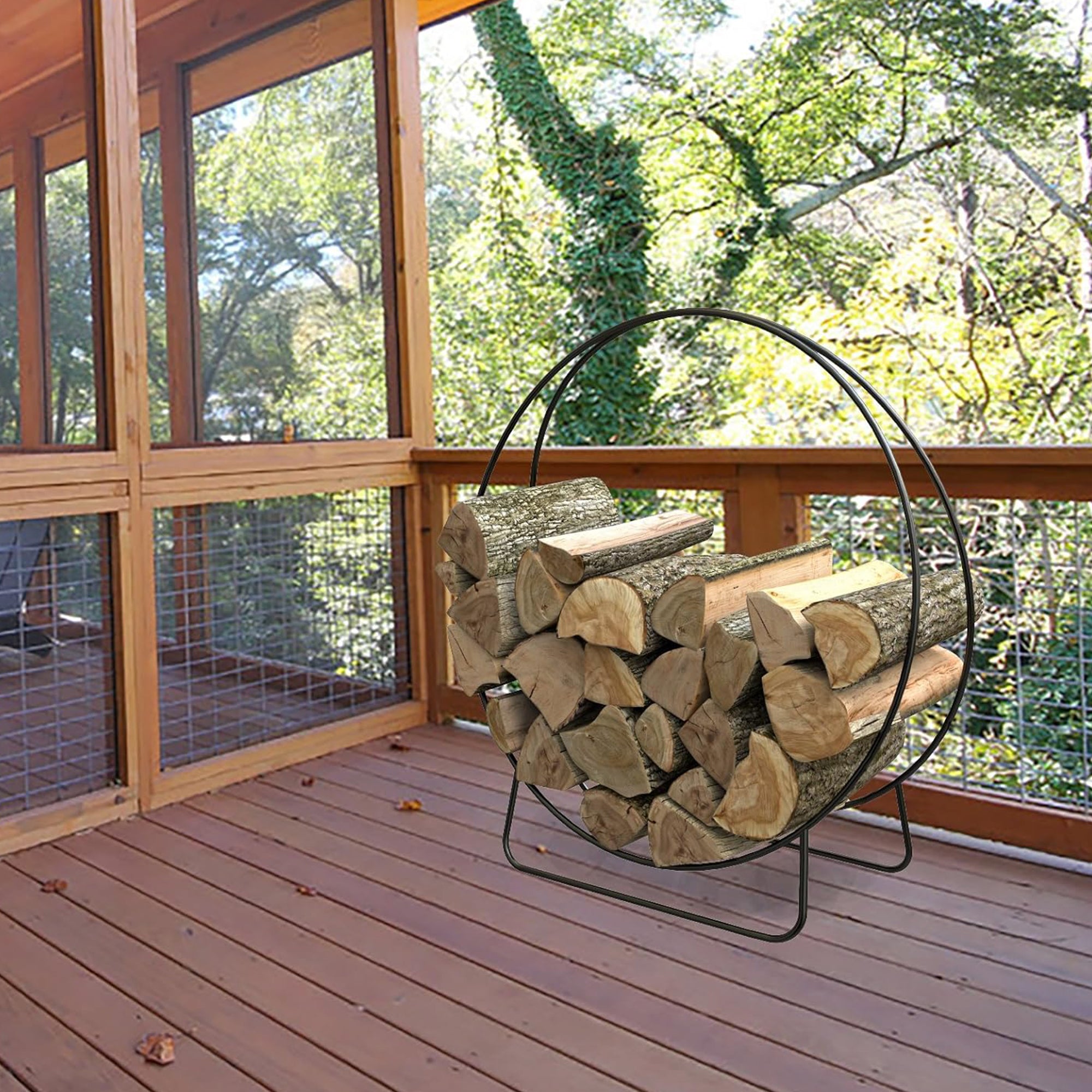 Panacea 40" Thick Tubular Hoop Style Log Rack for Wood Stacking, Black(Open Box) - VMInnovations