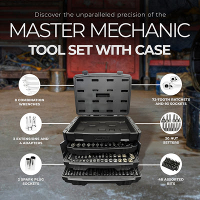 Master Mechanic 205 Piece Mechanics SAE Metric Socket Set with Case (For Parts) - VMInnovations