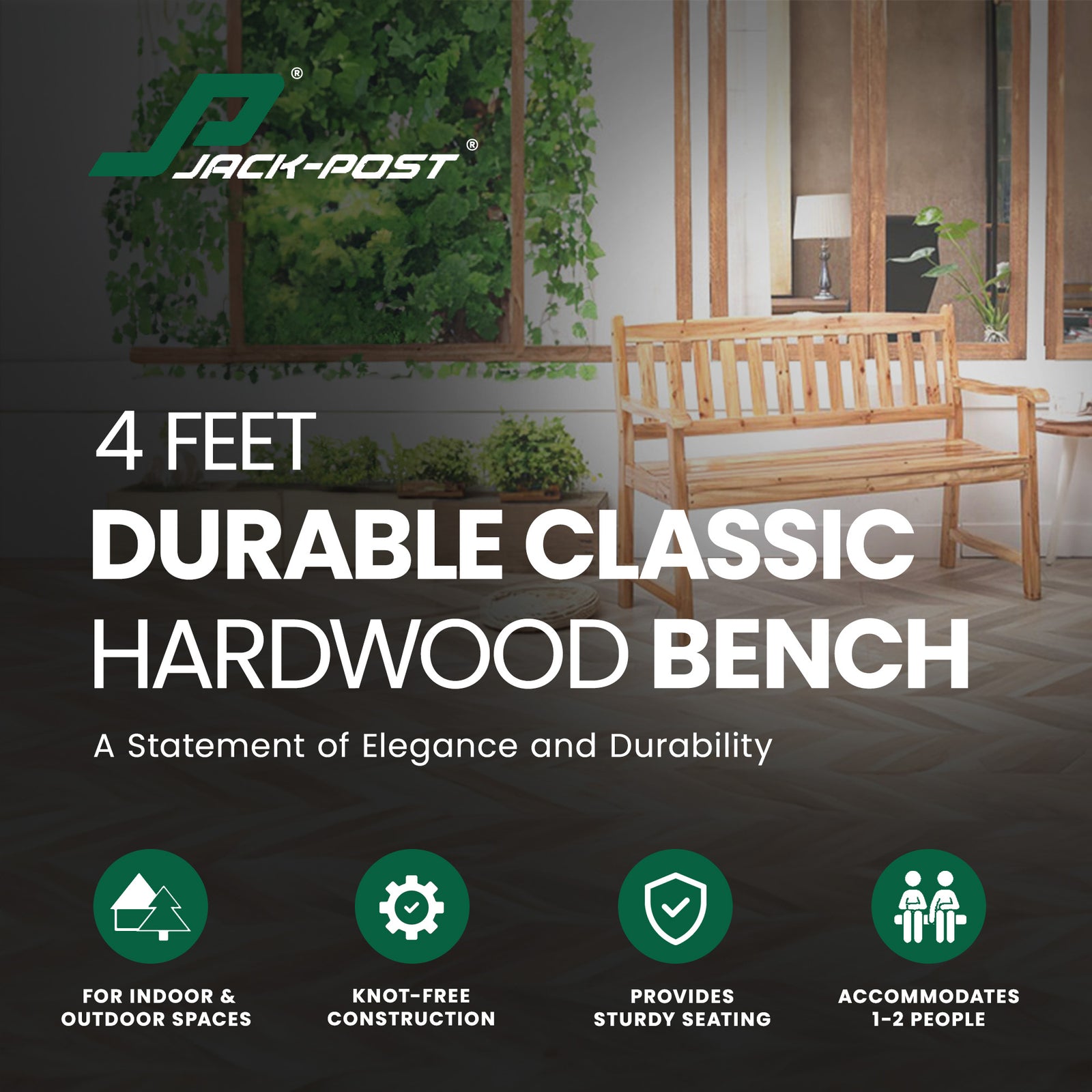 Jack Post 4ft Durable Classic Hardwood Bench Sits Up To 2 People (Open Box) - VMInnovations