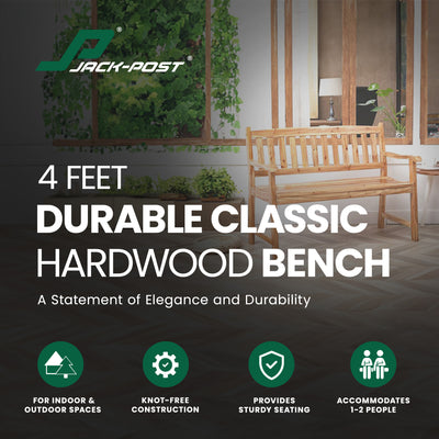 Jack Post 4ft Durable Classic Hardwood Bench Sits Up To 2 People (Open Box) - VMInnovations