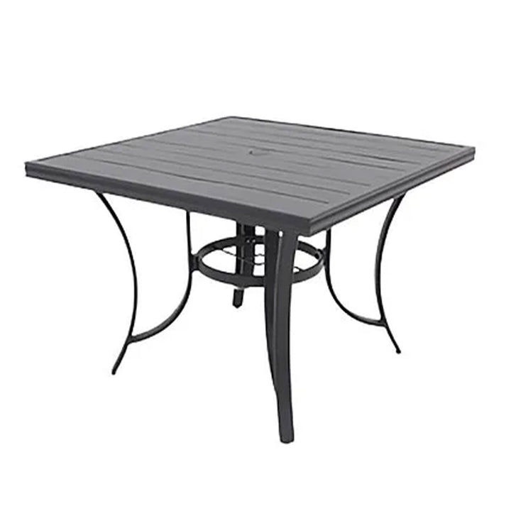 Four Seasons Courtyard Palermo Slat Top Dining Table with Umbrella Hole, Gray