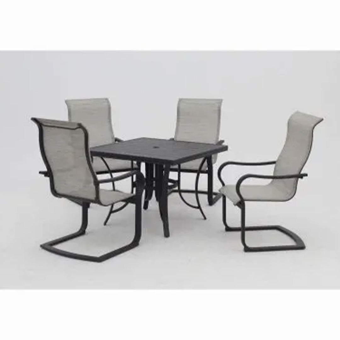 Four Seasons Courtyard Palermo Slat Top Dining Table with Umbrella Hole, Gray