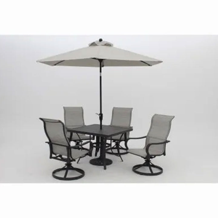 Four Seasons Courtyard Palermo Slat Top Dining Table with Umbrella Hole, Gray