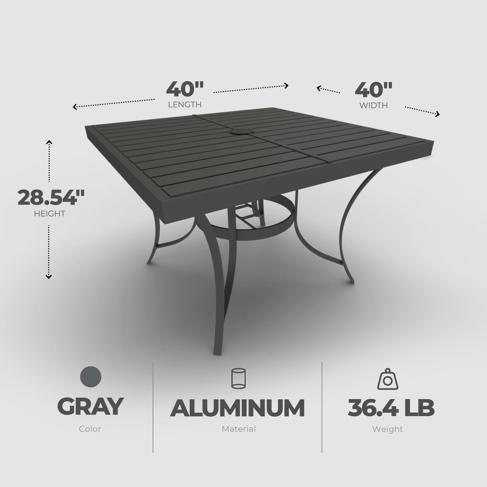 Four Seasons Courtyard Top Dining Table w/Umbrella Hole, Gray (Open Box) - VMInnovations