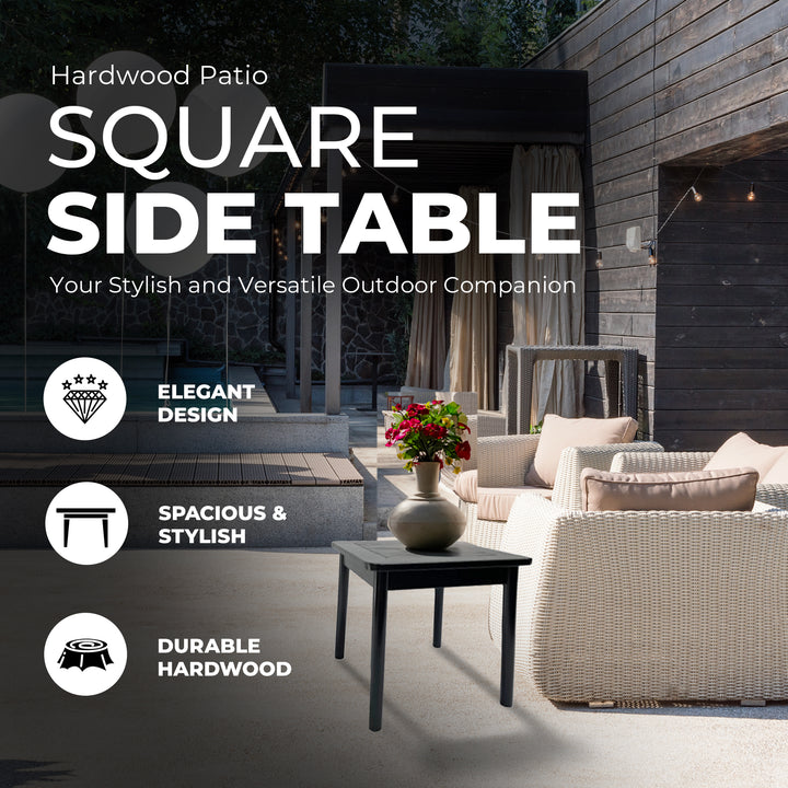 Jack Post Outdoor Hardwood Square Patio Dining Side End Table, Black (Open Box) - VMInnovations
