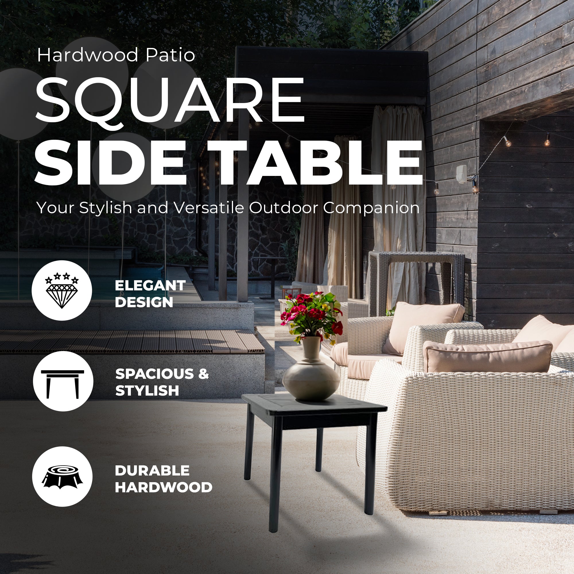 Jack Post Farmhouse Outdoor Hardwood Square Patio Dining Side End Table, (Used)