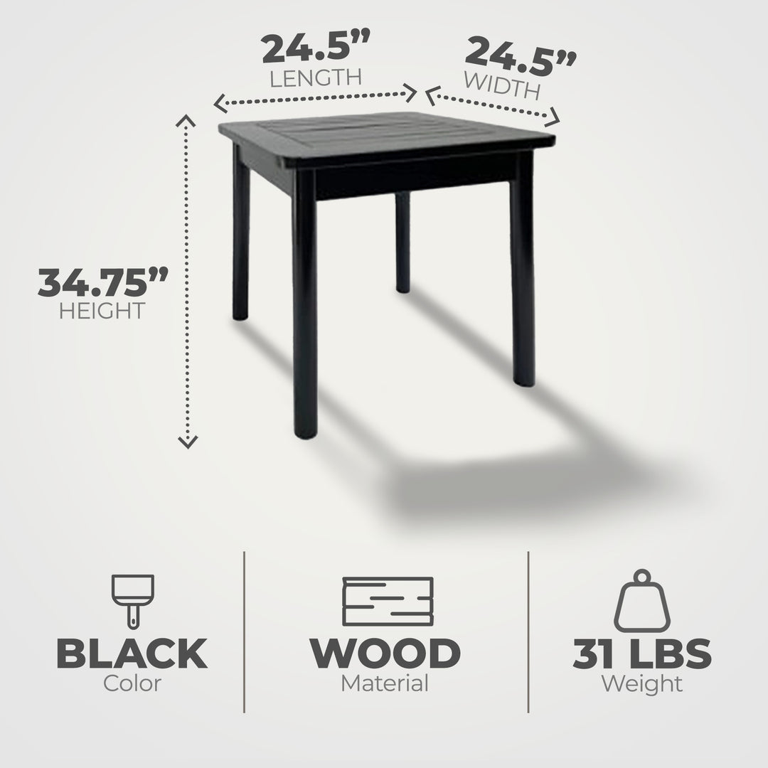 Jack Post Farmhouse Outdoor Hardwood Square Patio Dining Side End Table, Black