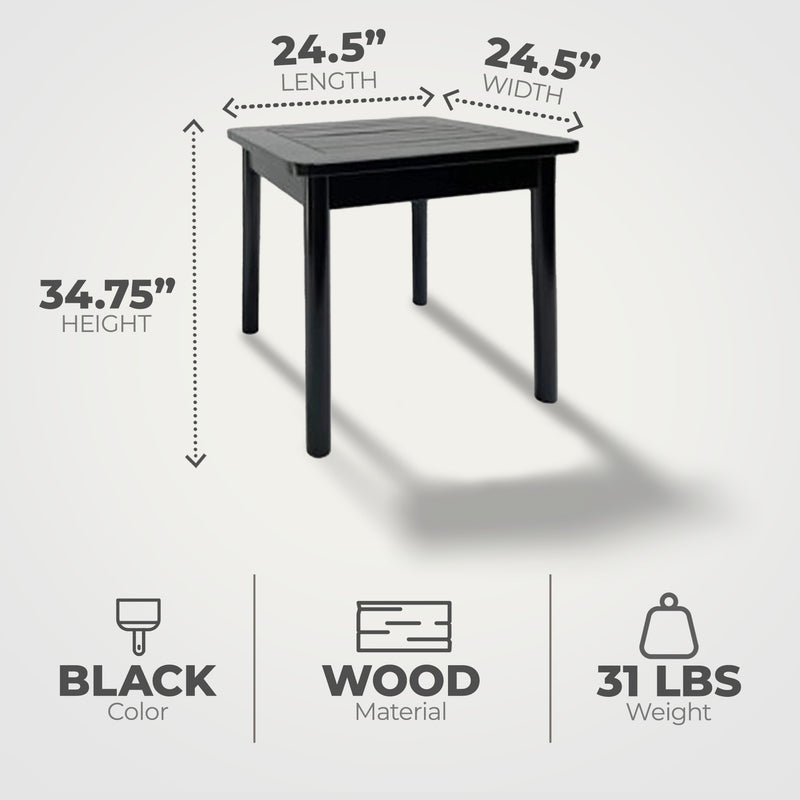 Jack Post Outdoor Hardwood Square Patio Dining Side End Table, Black (Open Box)