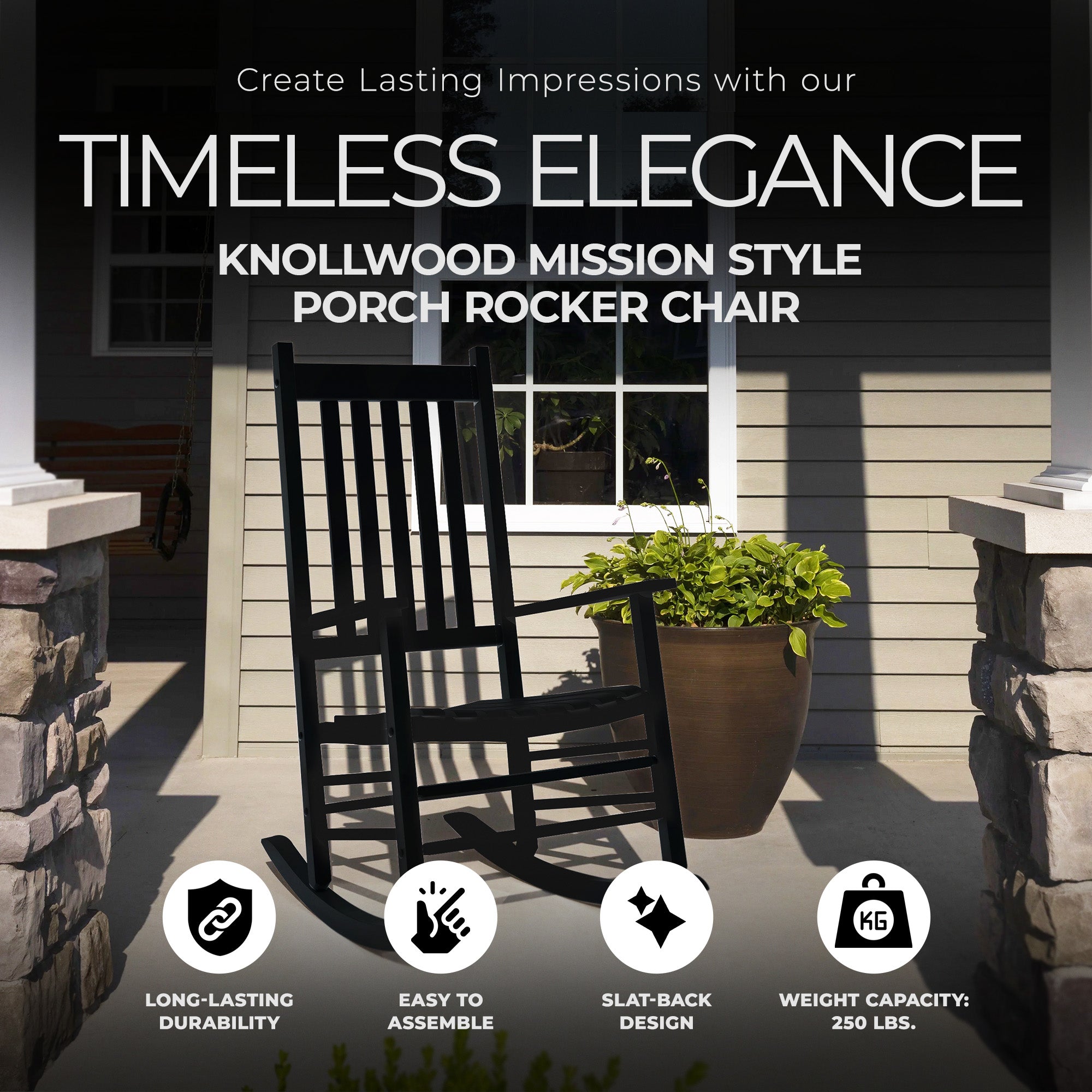 Jack Post Knollwood Mission Style Outdoor Hardwood Porch Rocker Chair, Black - VMInnovations