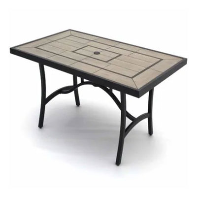 Four Seasons Courtyard Highland 40 x 66 Inch Tile Top Cast Aluminum Dining Table - VMInnovations