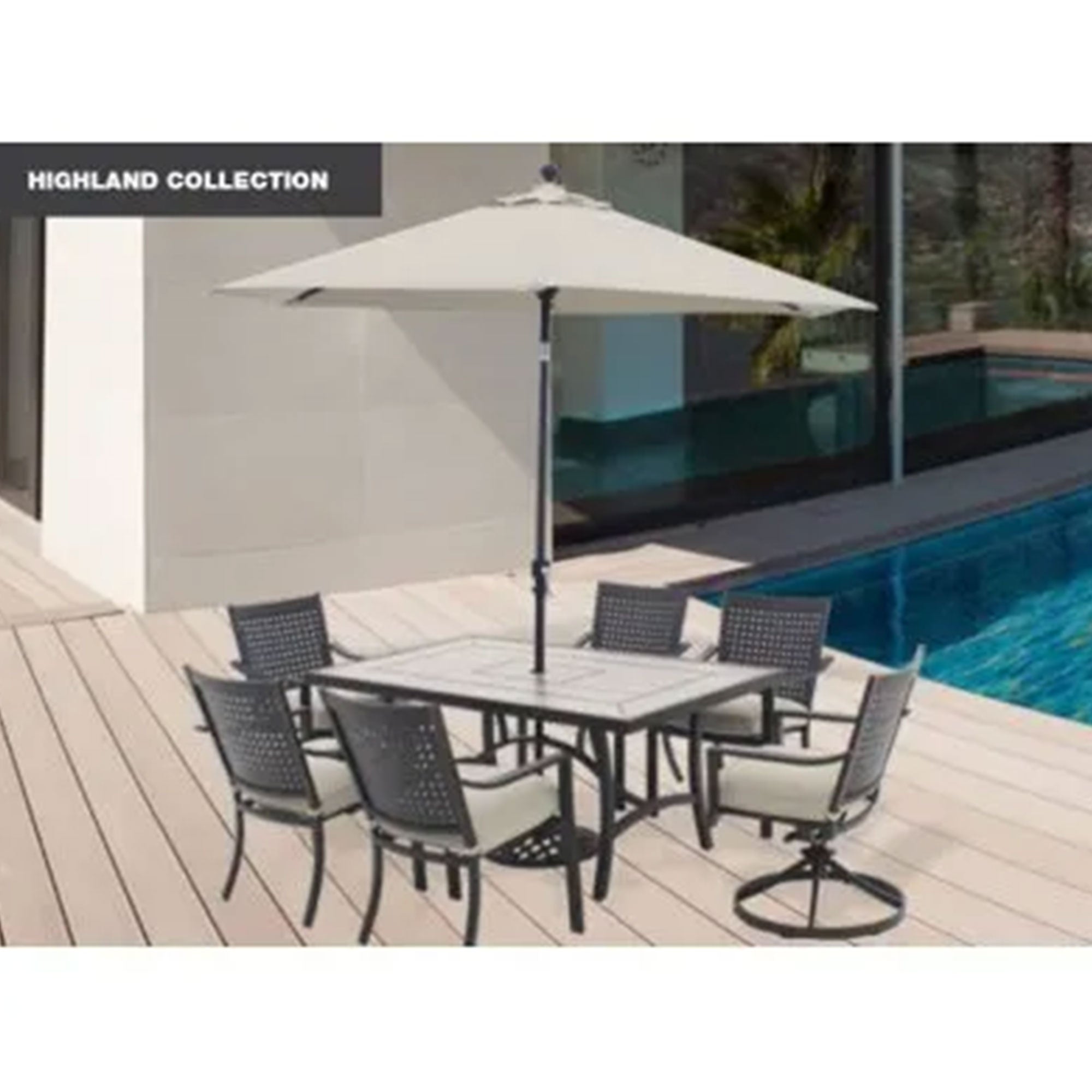 Four Seasons Courtyard Highland 40 x 66 Inch Tile Top Cast Aluminum Dining Table - VMInnovations