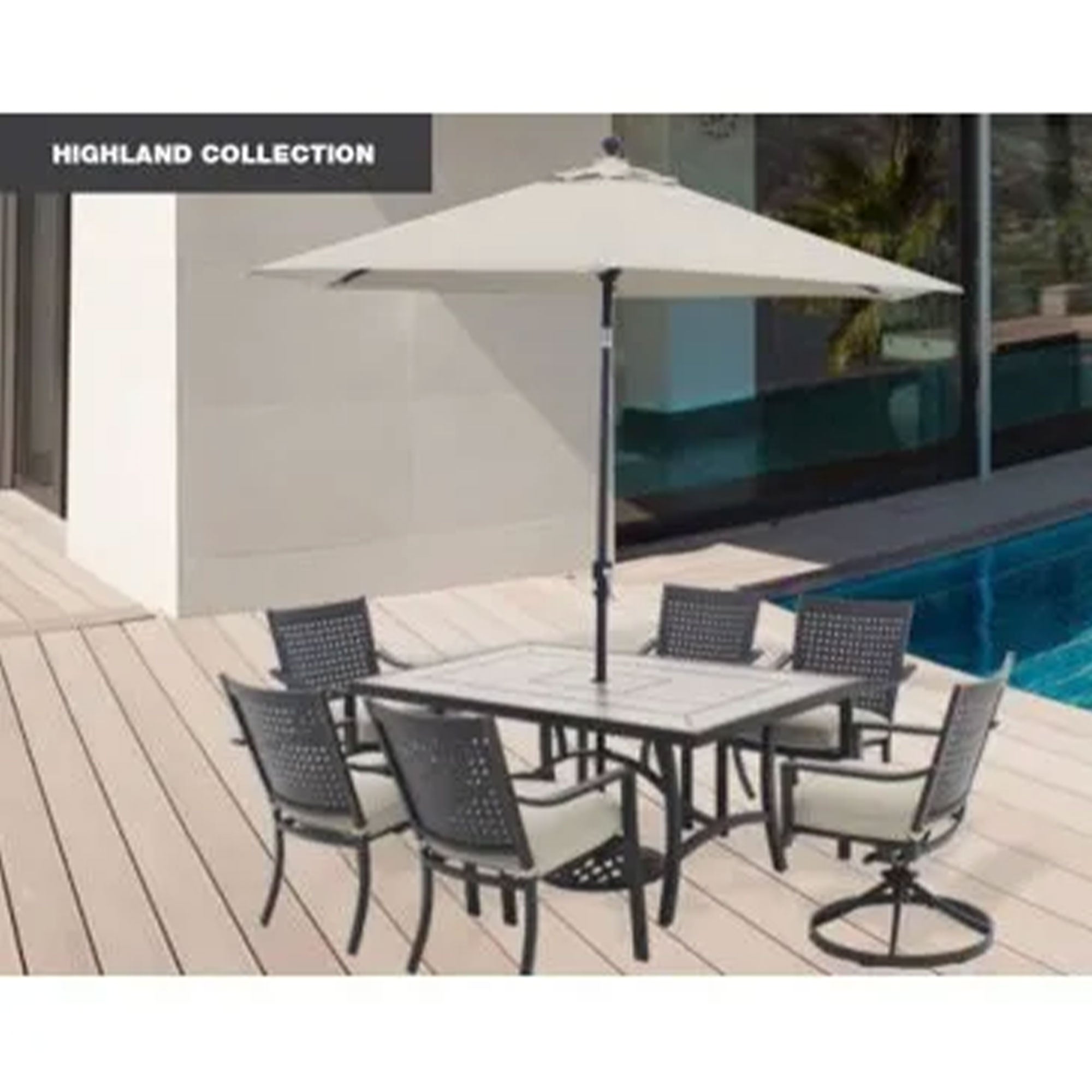 Four Seasons Courtyard 9' Round Sling Fabric Highland Market Umbrella, Gray - VMInnovations