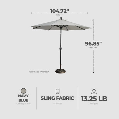 Four Seasons Courtyard 9' Round Sling Fabric Highland Market Umbrella, Gray - VMInnovations