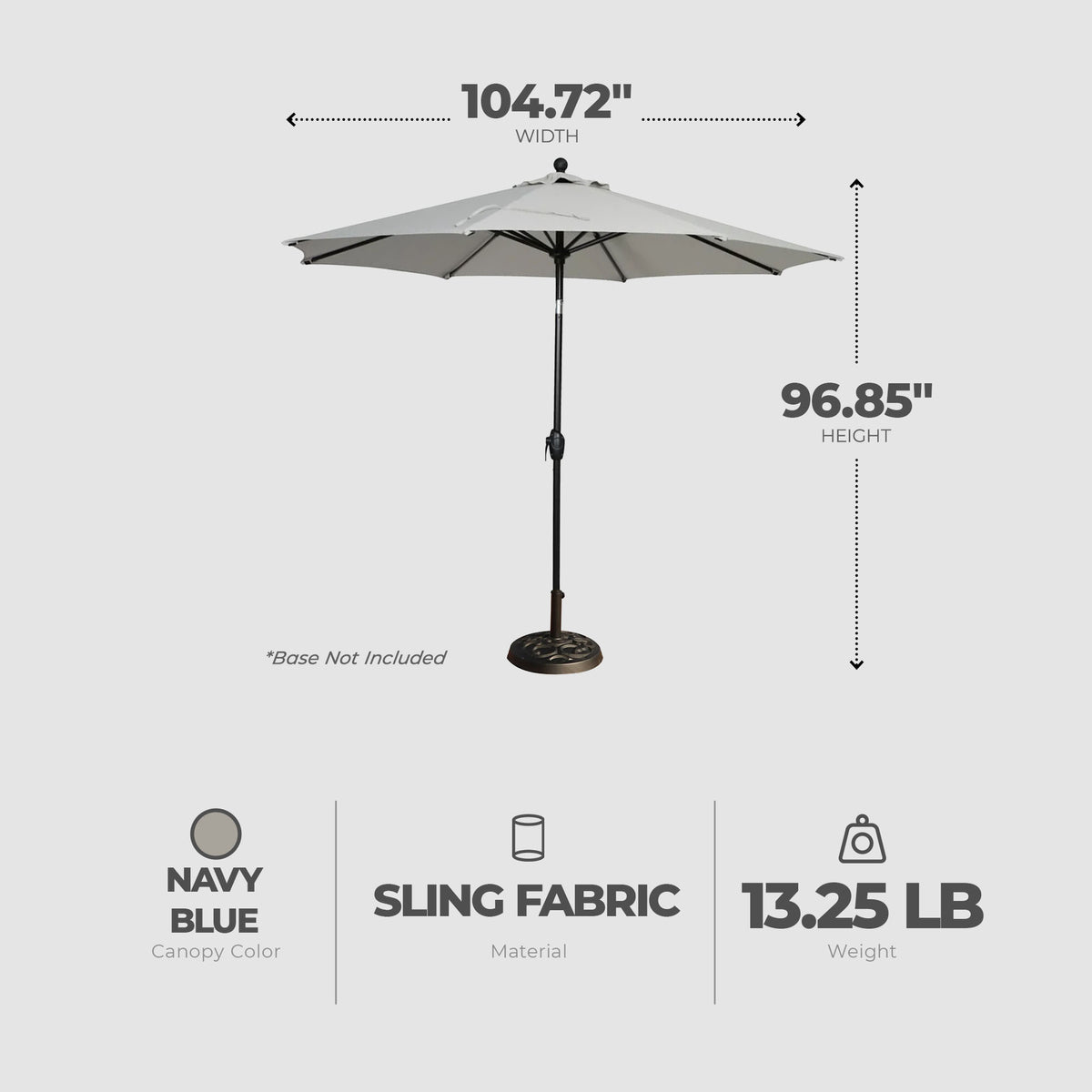 Four Seasons Courtyard 9' Round Sling Fabric Highland Umbrella, Gray (Open Box) - VMInnovations