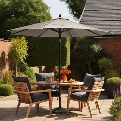 Four Seasons Courtyard 9' Round Sling Fabric Highland Market Umbrella, Gray - VMInnovations