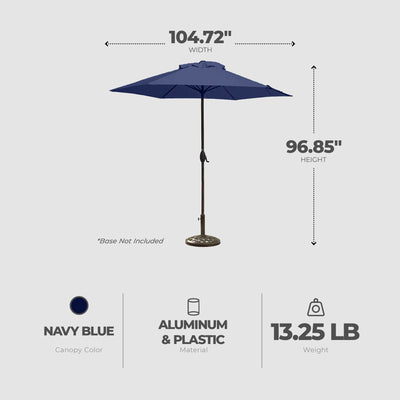Four Seasons Courtyard Brookfield 9 Foot Outdoor Patio Market Umbrella, Navy - VMInnovations
