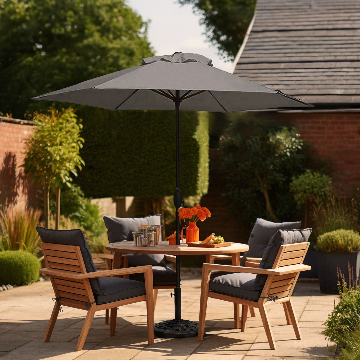Four Seasons Courtyard 9ft Norwalk Market Umbrella w/Push Button Tilt (Open Box)