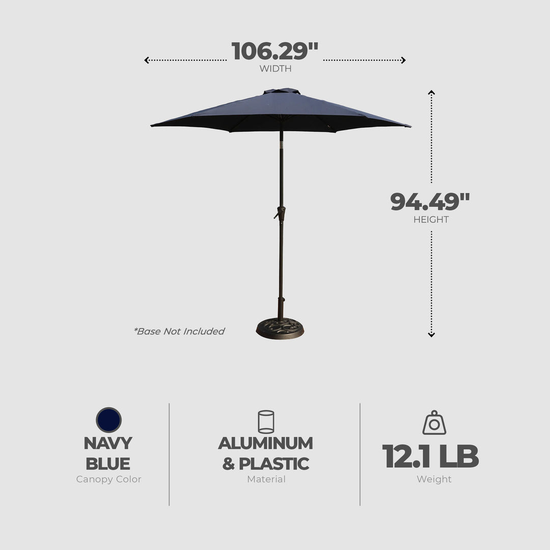 Four Seasons Courtyard 9ft Outdoor Patio Market Umbrella, Navy Blue (Open Box)