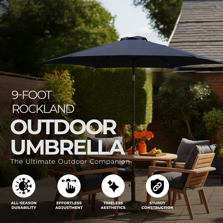 Four Seasons Courtyard 9ft Outdoor Patio Market Umbrella, Navy Blue (Open Box)