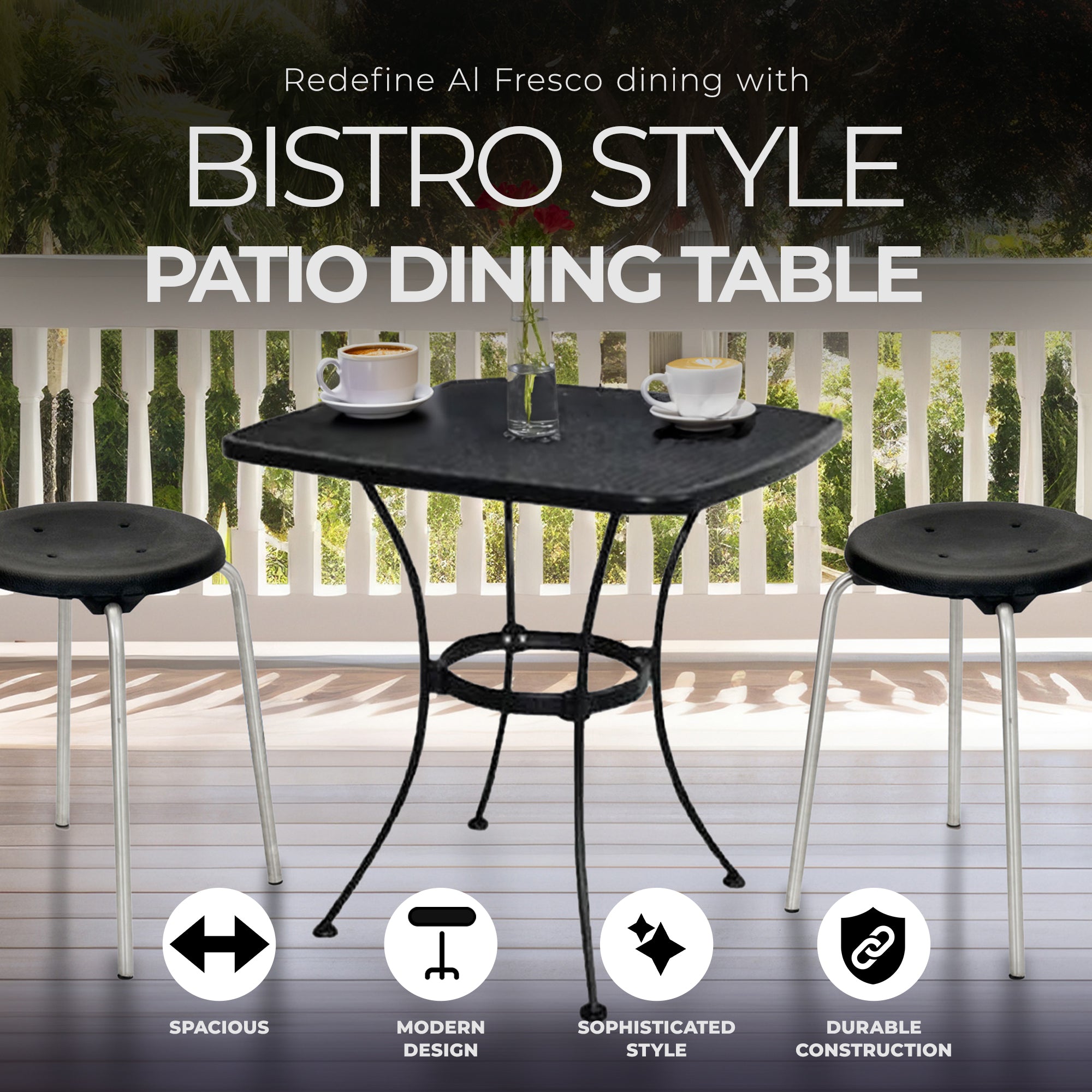 Woodard Uptown 28" Steel Mesh Square Bistro Patio Dining Table, Black (Used) - VMInnovations
