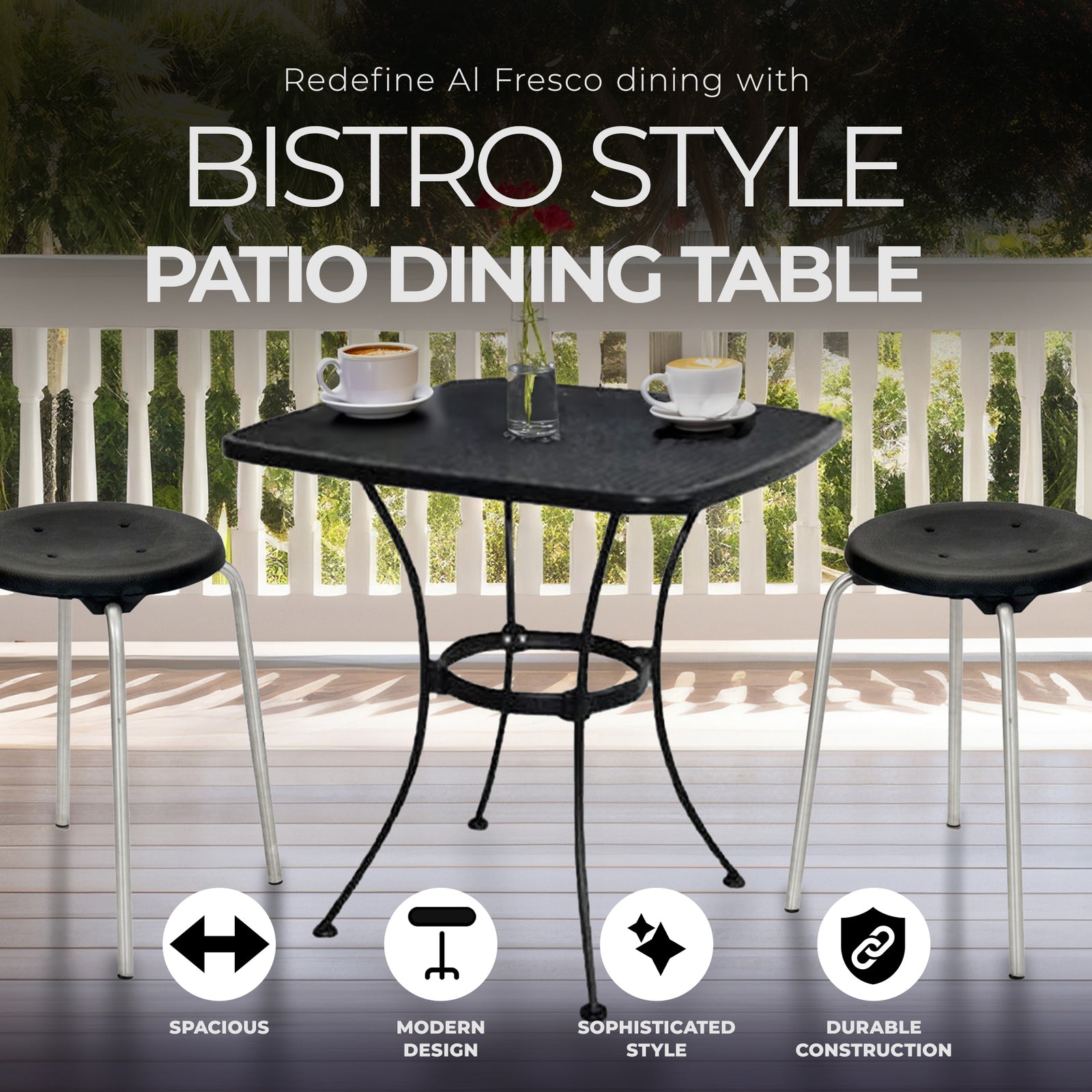 Woodard Uptown 28" Steel Mesh Square Bistro Style Patio Table, Black (Open Box) - VMInnovations