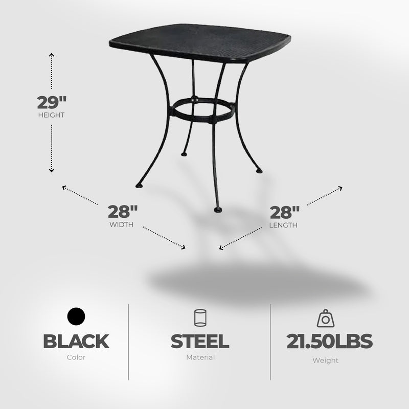 Woodard Uptown 28" Steel Mesh Square Bistro Style Patio Dining Table, Black