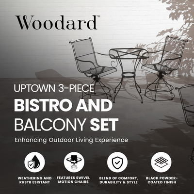 Woodard Uptown 3pc Bistro & Balcony Set w/Powder Coated Finish, Black(For Parts)