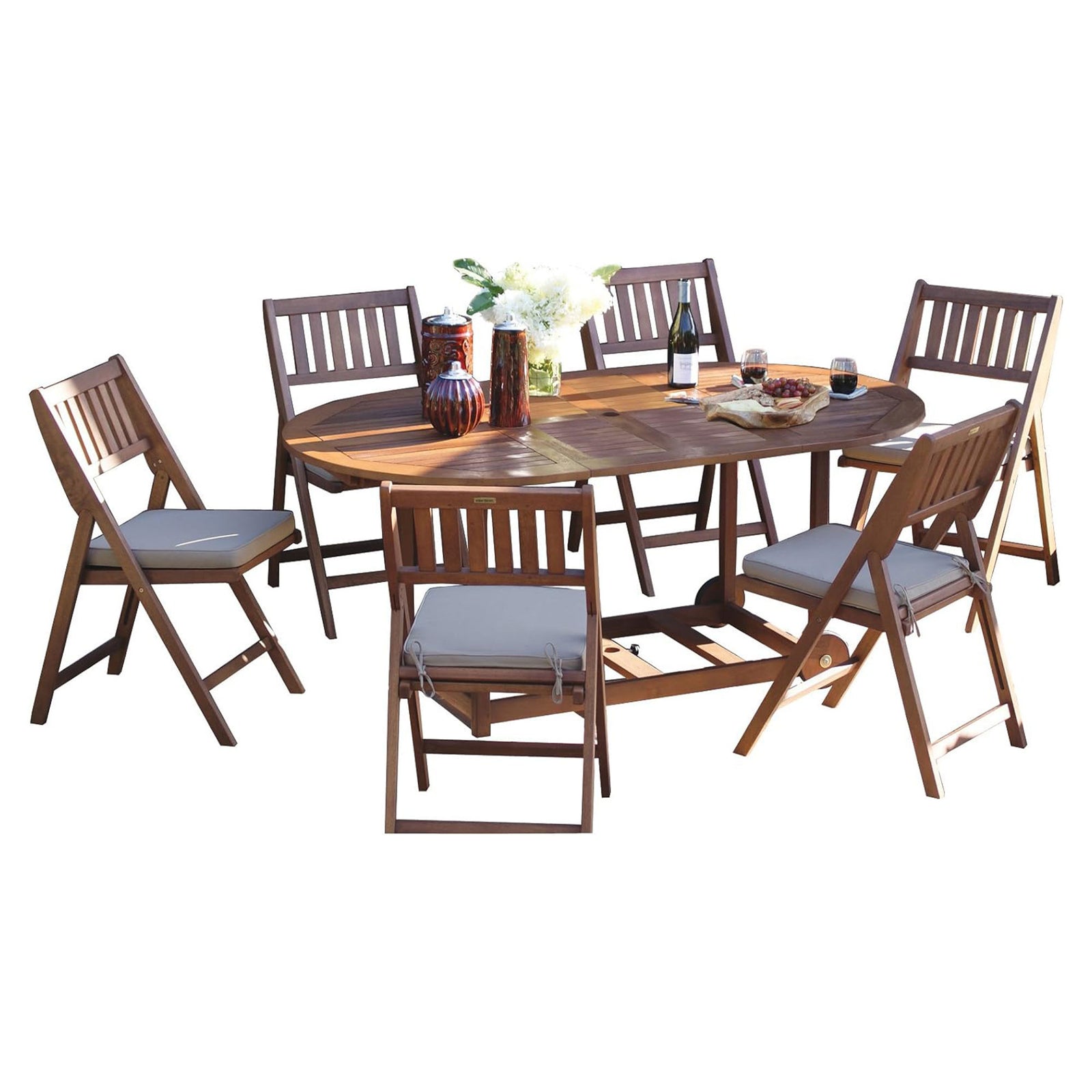 Outdoor Interiors 7 Piece Fold and Store Eucalyptus Hardwood Outdoor Dining Set - VMInnovations