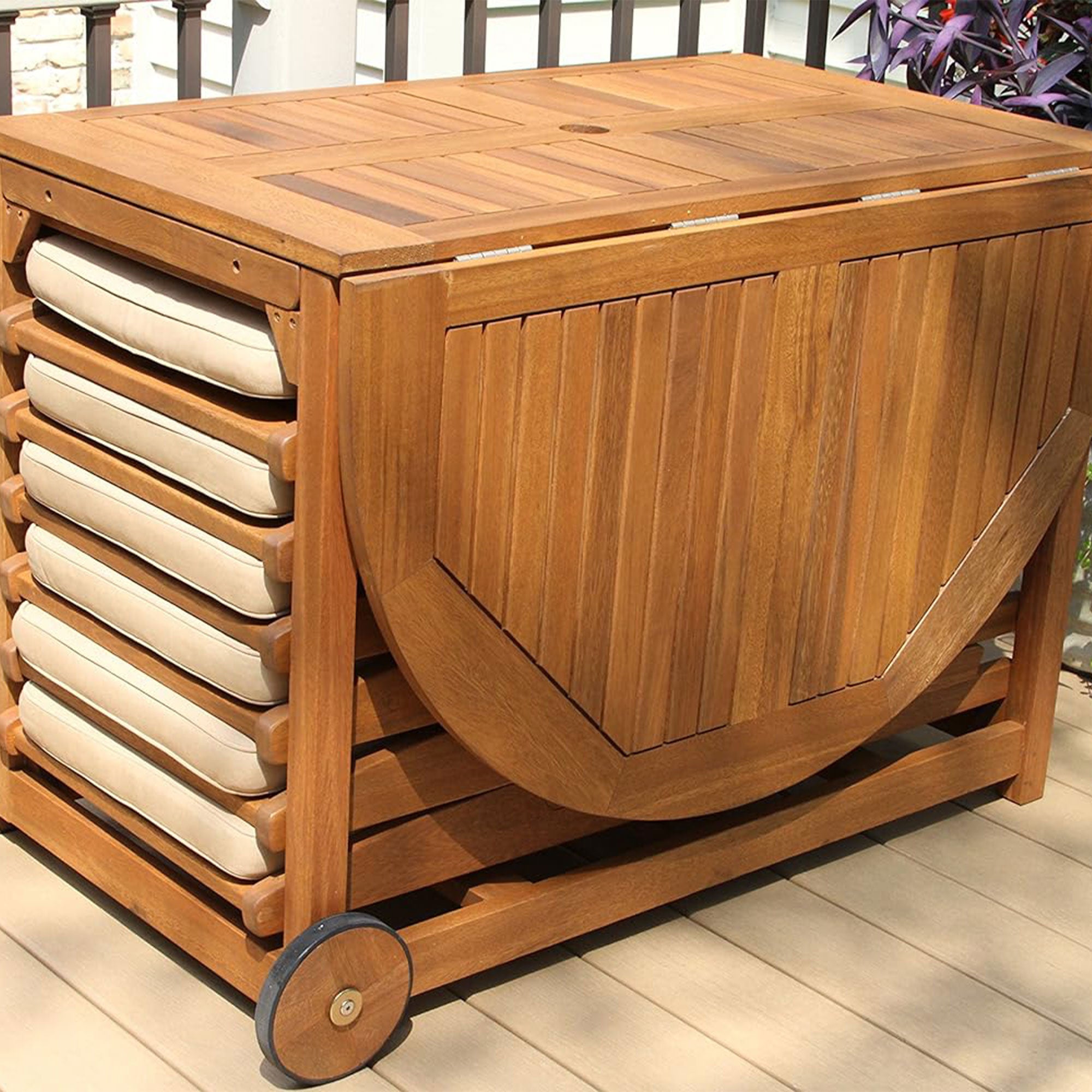 Outdoor Interiors 7 Piece Fold and Store Eucalyptus Hardwood Outdoor Dining Set - VMInnovations