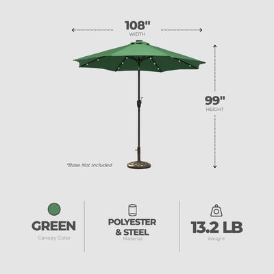 Four Seasons Courtyard 9’ LED Steel Pole Patio Market Umbrella, Green (Open Box)