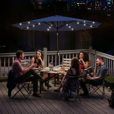 Four Seasons Courtyard 9’ Polyester Patio Market LED Umbrella w/Steel Pole, Navy - VMInnovations