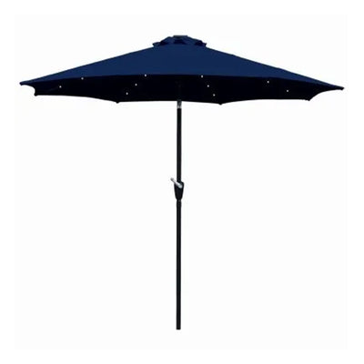 Four Seasons Courtyard 9’ Polyester Patio Market LED Umbrella w/Steel Pole, Navy - VMInnovations