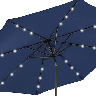 Four Seasons Courtyard 9’ Polyester Patio Market LED Umbrella w/Steel Pole, Navy - VMInnovations