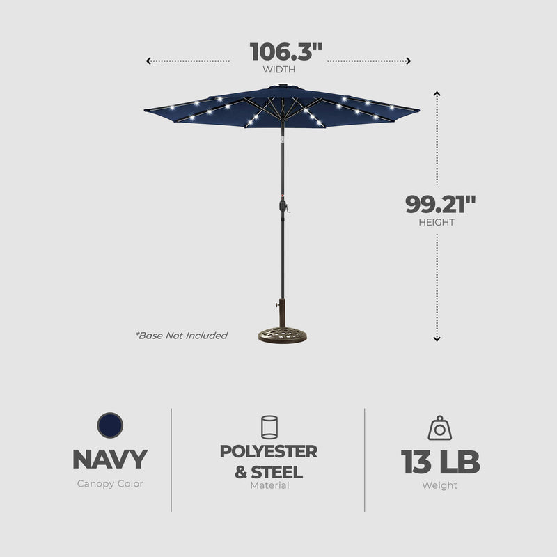 Four Seasons Courtyard 9’ Polyester Patio Market LED Umbrella w/Steel Pole, Navy